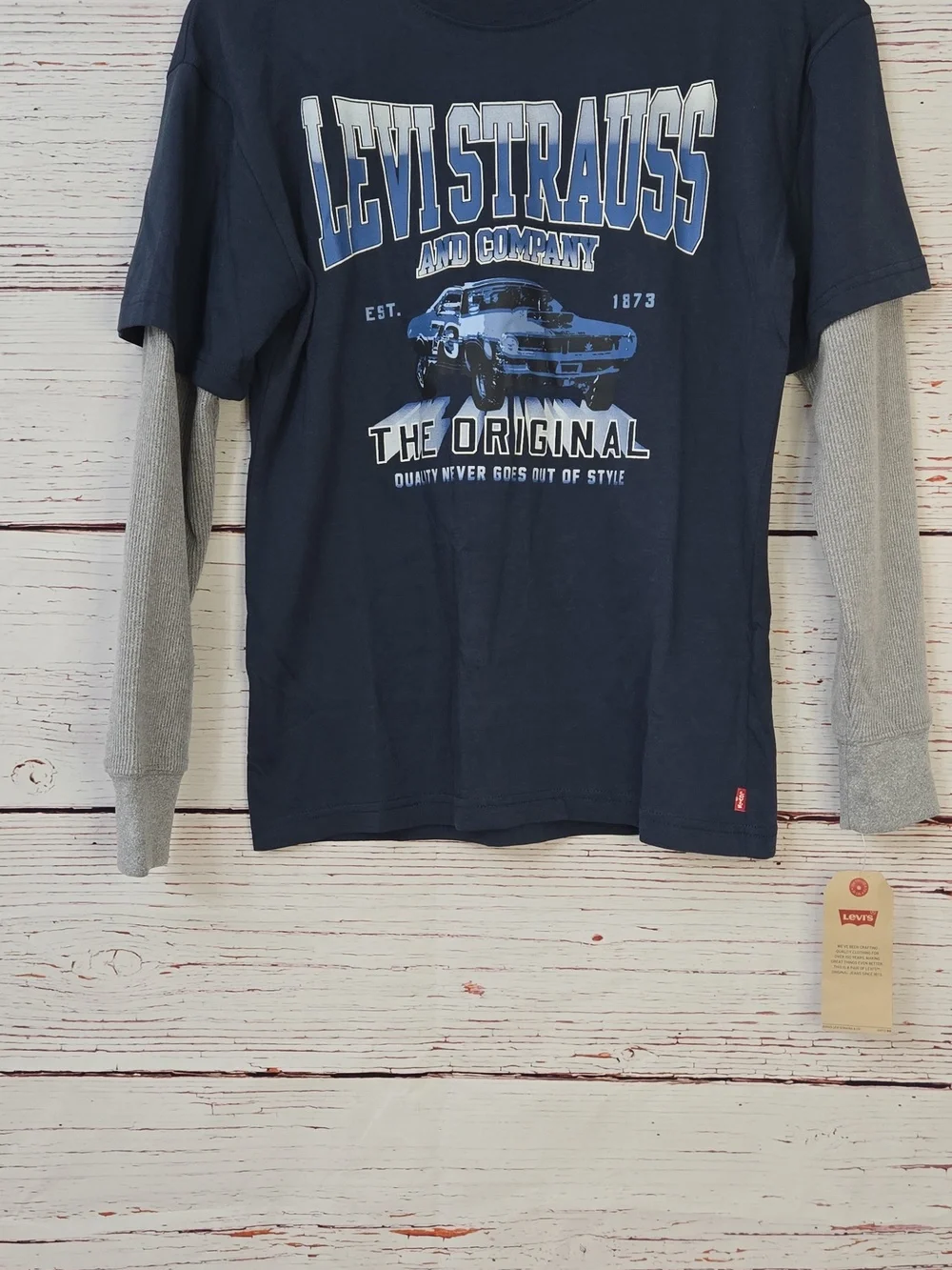 Levi’s Kids Size L 12-13 Blue Graphic Layered Long Sleeve Shirt NWT